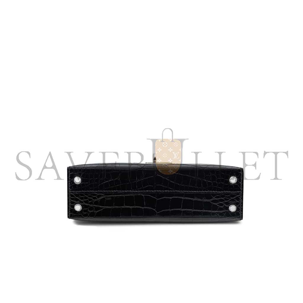 HERMÈS MASTER A SHINY BLACK ALLIGATOR  MINI KELLY II WITH PALLADIUM HARDWARE (19*12*5.5cm) 